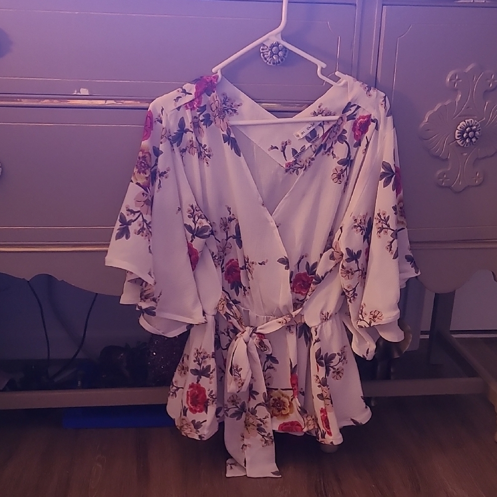 Rosegal Cream Flutter Sleeve Wrap Blouse